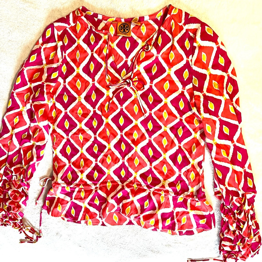EUC SZ 10 Tory Burch pink and orange Silk Blouse